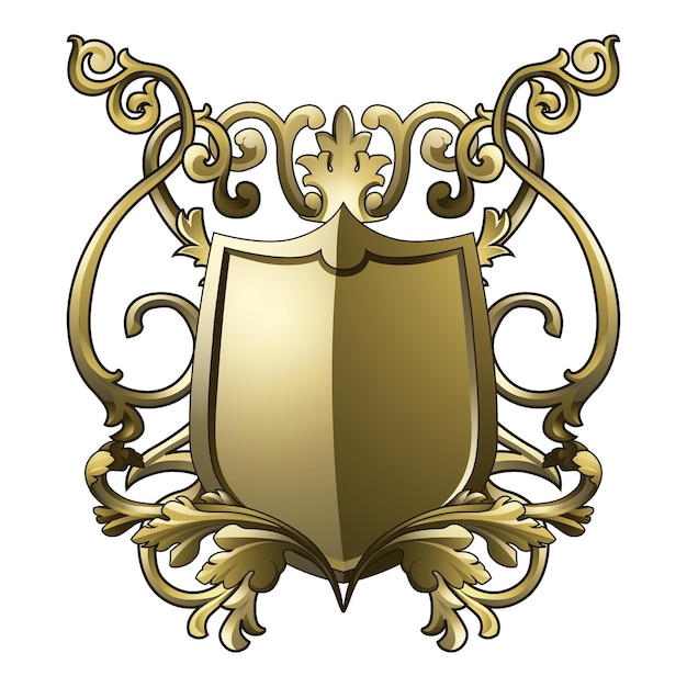 Png escudo barroco dourado elemento fundo transparente