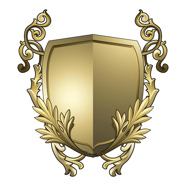 Png escudo barroco dourado elemento fundo transparente