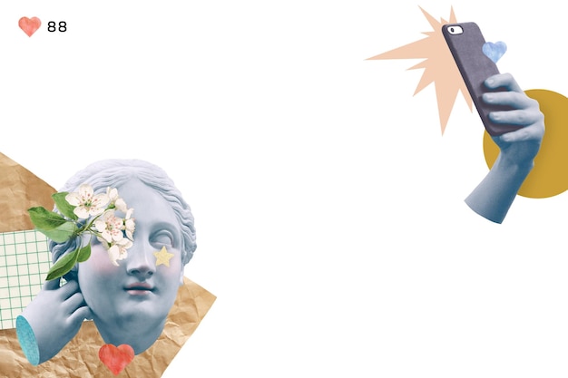 Png estatua de la diosa selfie frontera collage de redes sociales con espacio de diseño