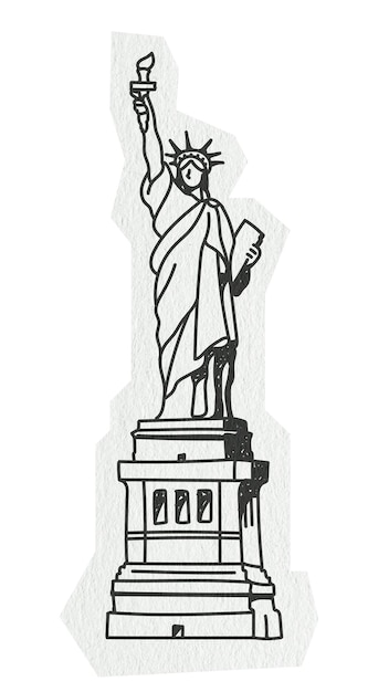 PNG Estatua de la Libertad famosa ubicación ilustración de arte de línea fondo transparente
