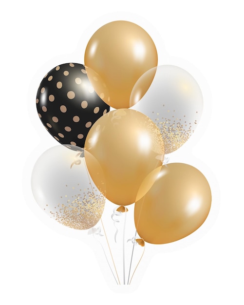 Png festivos globos dorados negros pegatina diseño estético fondo transparente