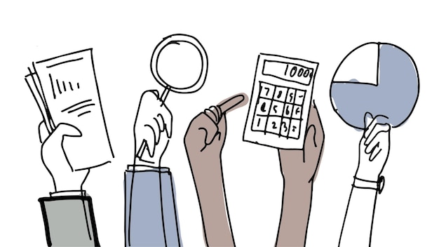 PNG finanças de negócios doodle mãos segurando objetos