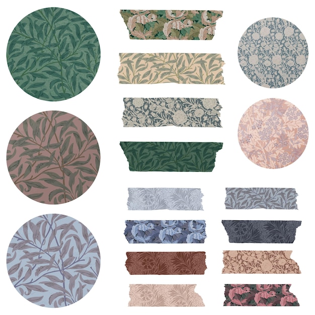 Png floral washi tape sticker set remix de obras de arte de William Morris