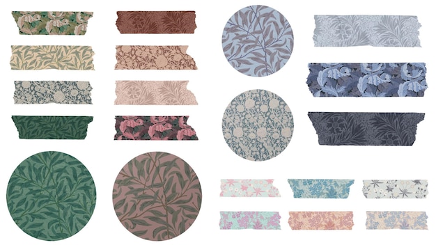 Png floral washi tape sticker set remix de obras de arte de William Morris