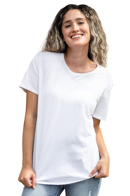 Png-Frau mit weißem T-Shirt, lässigem Outfit, Halbkörperporträt