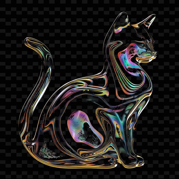 Foto png gato em forma de óleo cintilante slick cor do arco-íris opaco li forma animal arte abstrata