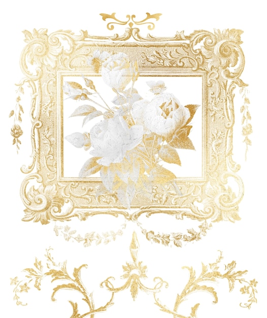 PNG-Gold-Rose-Rahmen Art-Nouveau-Aufkleber durchsichtiger Hintergrund remixt von rawpixel