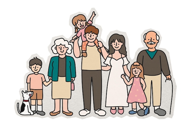 PNG-Großfamilie-Aufkleber mit weißem Rand und durchsichtigem Hintergrund