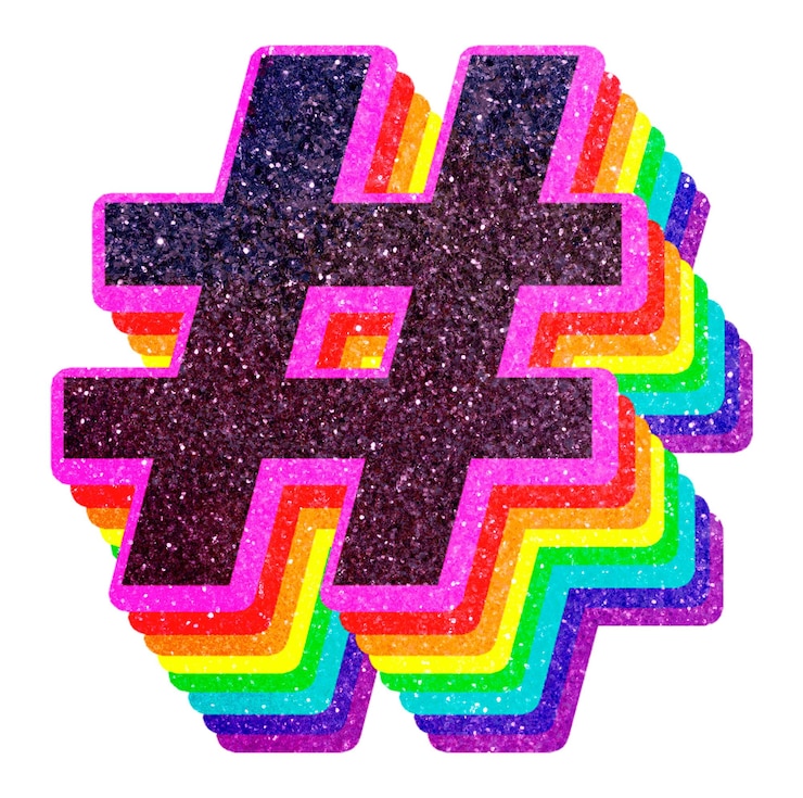 Foto png hashtag fuente 3d brillo arco iris tipo de letra