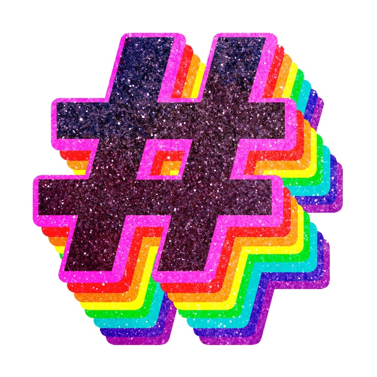 Foto png hashtags símbolo arco iris tipografía textura de brillo