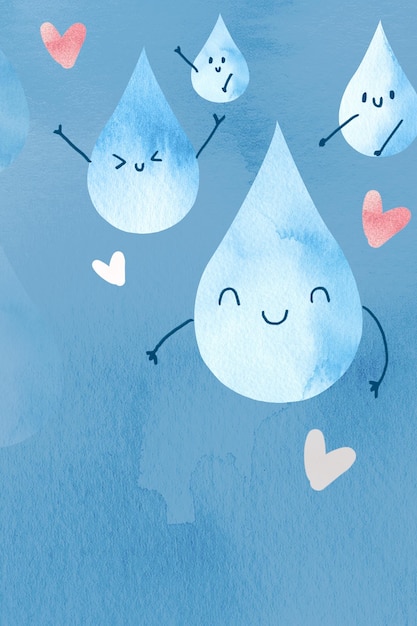 Png-Hintergrund mit niedlichen Wassertropfen in Aquarellillustration
