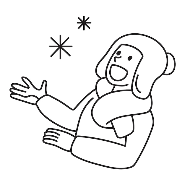 Png hombre feliz con copos de nieve garabateo fondo transparente