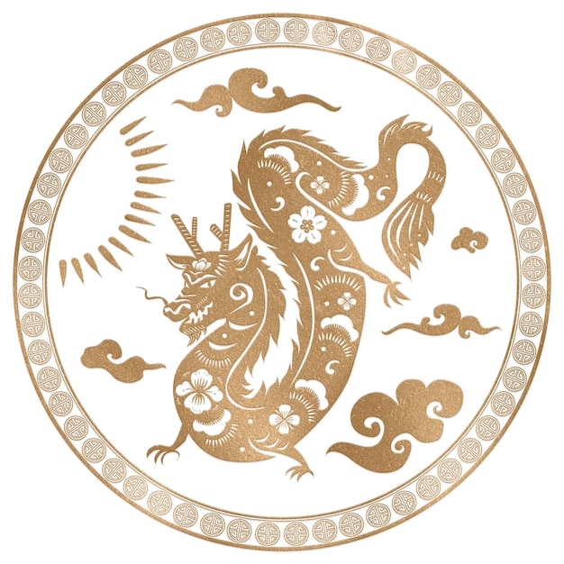 Png Jahr des Drachen Abzeichen Gold Chinesisches Horoskop Sternzeichen
