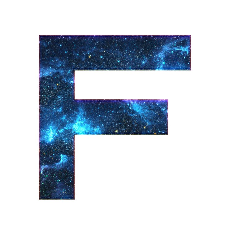 Foto png letra f efecto galaxia tipografía fuente azul