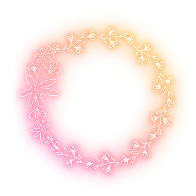 Png marco floral con gradiente de neón clipart