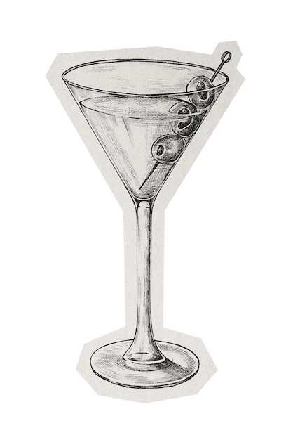 PNG-Martini-Cocktail-Aufkleber mit weißem Rand und durchsichtigem Hintergrund