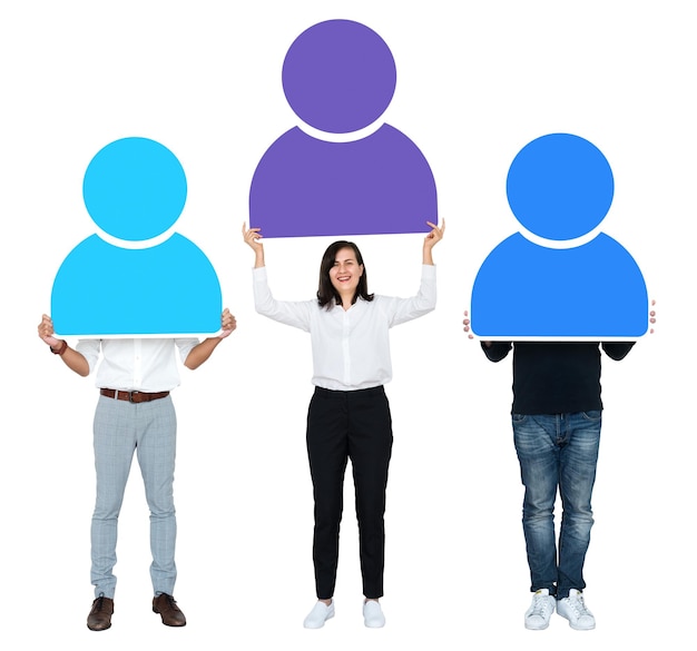 Png Mujer alegre con avatar púrpura de fondo transparente