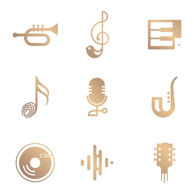 Png-Musik-Ikonen mit minimalem Design in Gold