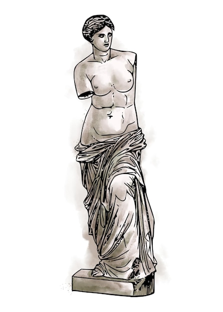 Png nackte griechische Göttin Statue Aufkleber Aquarell Illustration durchsichtiger Hintergrund
