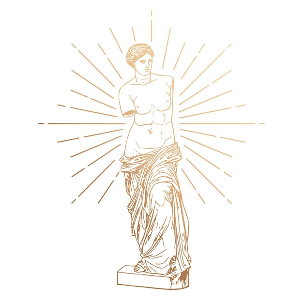 Png nackte griechische Göttin Statue Aufkleber Vintage Gold Illustration transparenter Hintergrund