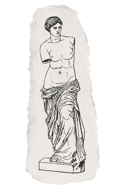 Png nu estátua de deusa grega adesivo papel rasgado ilustração vintage fundo transparente