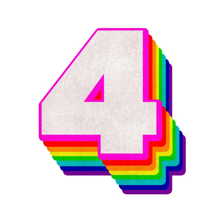 Foto png número 4 fuente tipografía 3d patrón arco iris