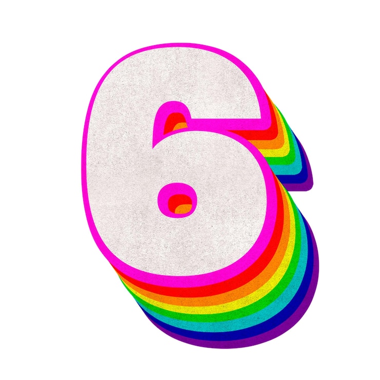 Foto png número 6 fuente tipografía 3d patrón arco iris
