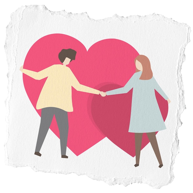 Png pareja rasgada pegatina de papel en el amor fondo transparente