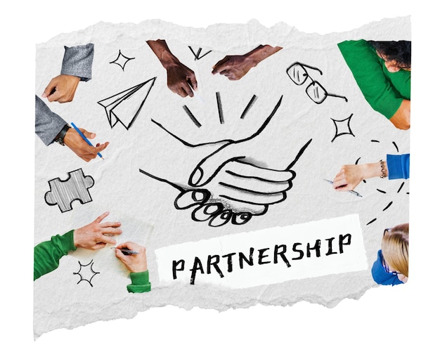PNG-Partnerschaft, Wort, Geschäftsabkommen, Remix auf Papier, Textur, transparenter Hintergrund