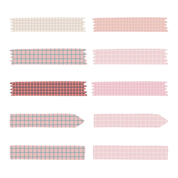 PNG pastel washi cinta patrón de cuadrícula elemento de collage de diario conjunto de fondo transparente