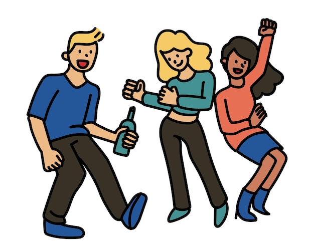 Png pessoas dançando com bebidas rabiscando fundo transparente
