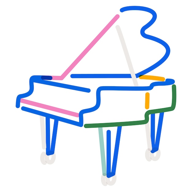 Png piano doodle línea de arte de fondo transparente