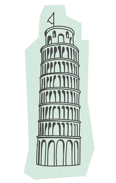 PNG Schräger Turm von Pisa berühmte Touristenattraktion Linienkunst Illustration transparenter Hintergrund