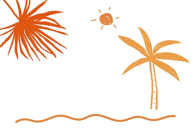 Png-Sommerstrandgrenze mit Palmen-Doodle-Clipart