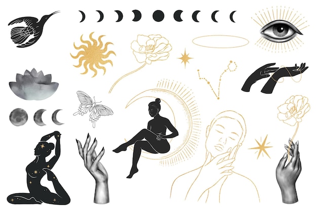Png spirituelle Illustration Design-Element Set durchsichtiger Hintergrund