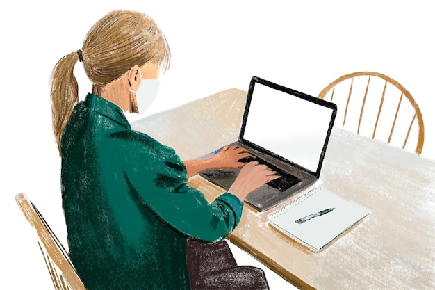 PNG trabajando desde casa en la nueva ilustración normal de lápiz de color