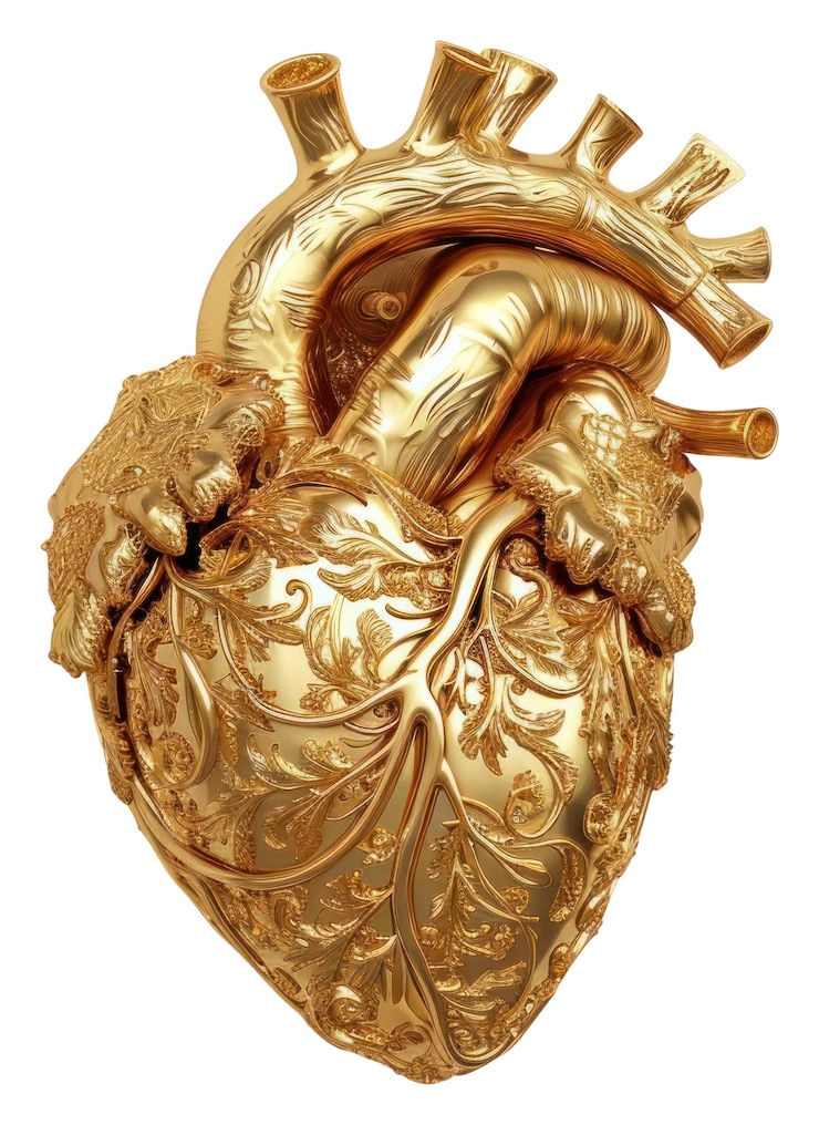 Foto png um coração renascentista pendente de jóias de ouro
