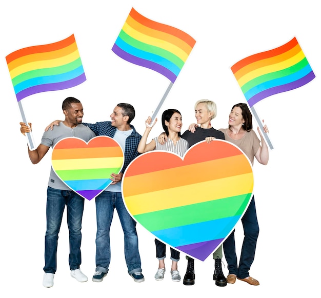 Png Varias personas sosteniendo banderas coloridas fondo transparente