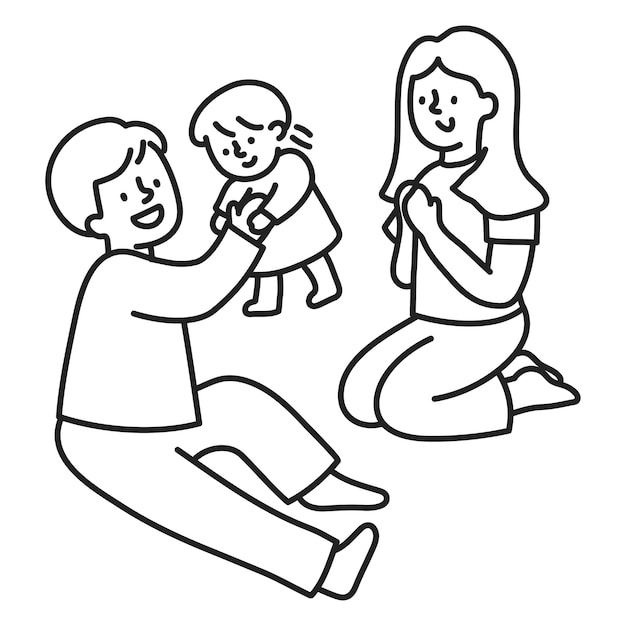 PNG Vater Mutter Tochter Familie Zeitleiste Zeichnung Collage Element transparenter Hintergrund