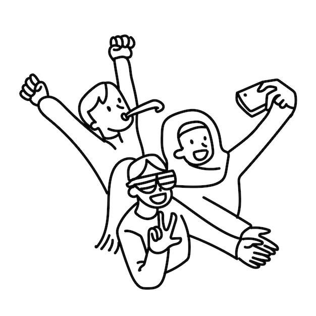 Png vielfältige Menschen feiern Doodle transparenter Hintergrund