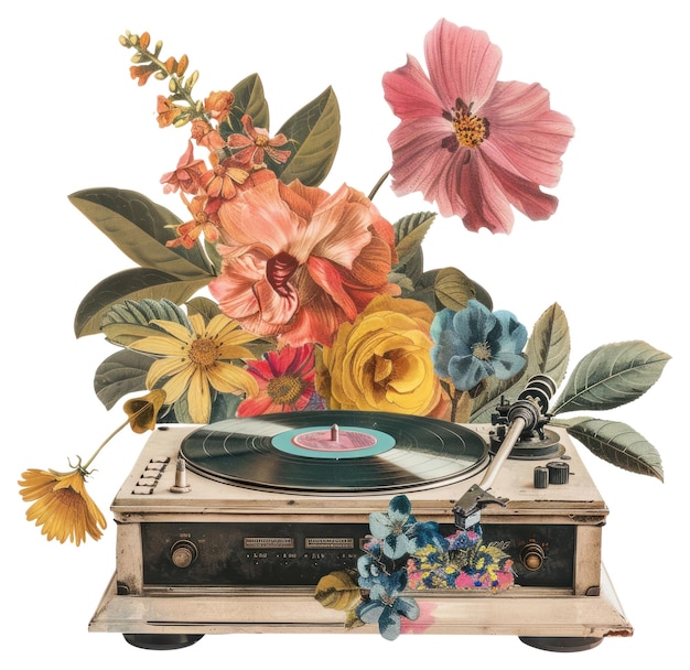 PNG-Vintage-Blumenplattenspieler-Illustration