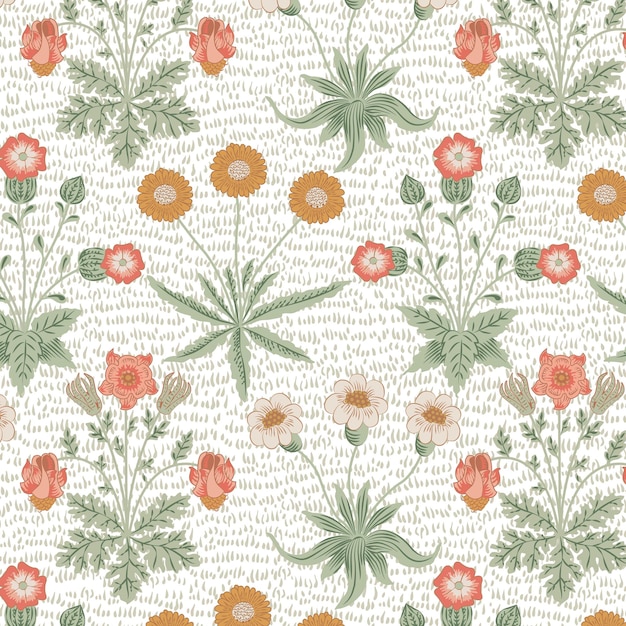 PNG William Morriss pegatina con patrón floral de fondo transparente