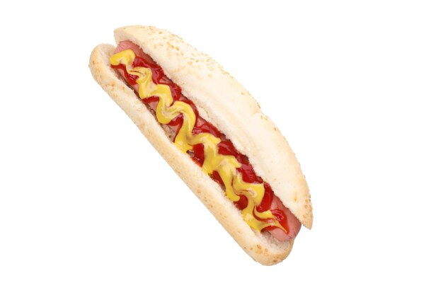 PNGDelicioso perrito caliente con ketchup y mostaza aislado sobre fondo blanco