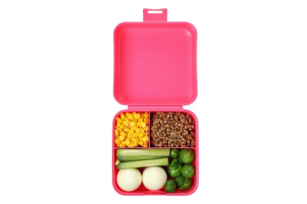 PNGPinker Lunchbox mit isoliertem Essen auf weißem Hintergrund