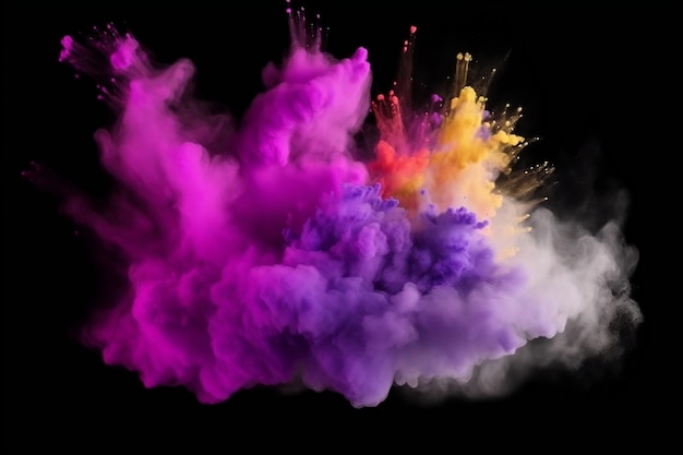 Pó de tinta multicolorido abstrato salpicado na ilustração gerada por IA de fundo