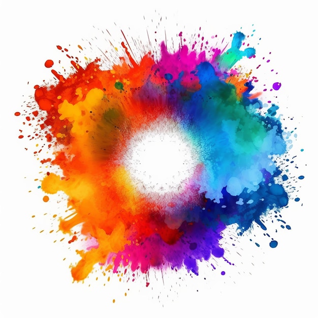Pó Holi Color splash pinta borda redonda isolada em fundo branco explosão colorida Generative ai