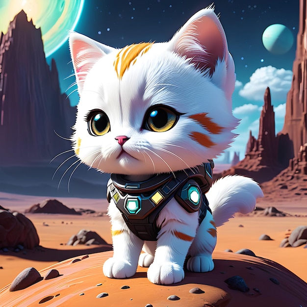 El pobre gatito chibi asustado y perdido en un planeta alienígena desconocido debe estar tan abrumado y engañado