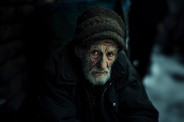 Foto pobre homem triste e perturbado num mundo fictício.