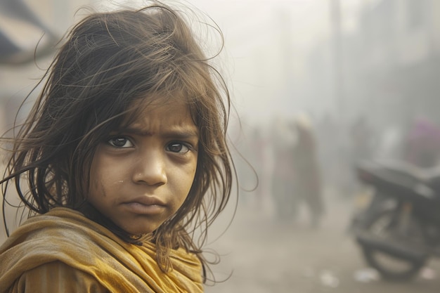 Foto pobre niña con una expresión desesperada o molesta