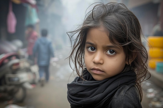 Foto pobre niña con una expresión desesperada o molesta